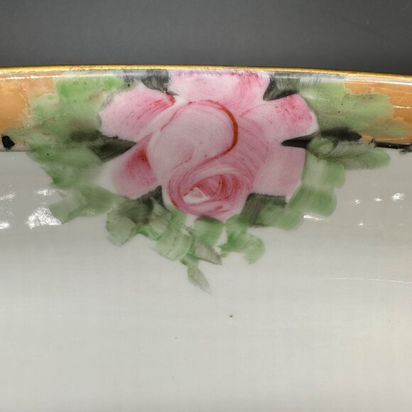 Antique Celery Dish Serving Bowl Bavarian Hand Painted Pink Roses Gold Floral - Picture 5 of 10